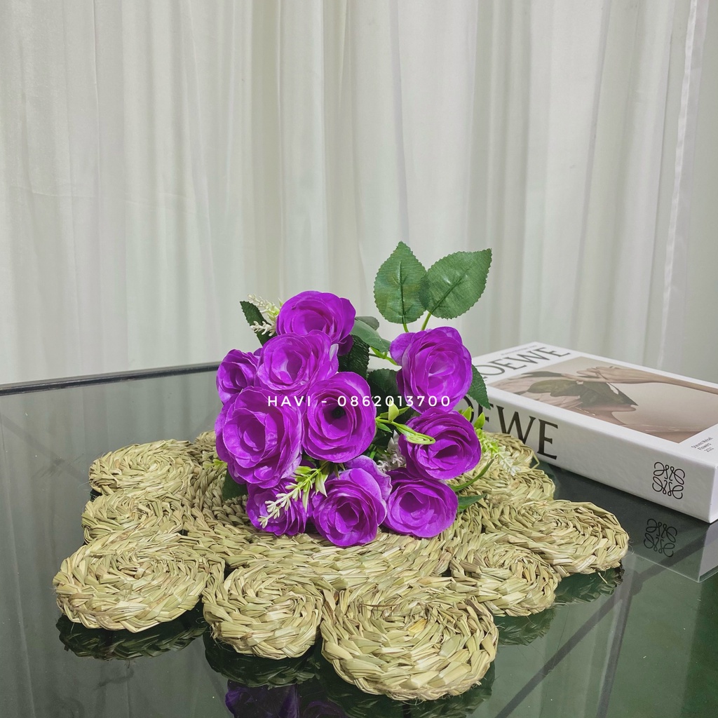 Hoa Giả- Cụm Hoa Hồng Tuyết 12 Nhánh Decor Trang Trí Nhà Cửa Siêu Xinh