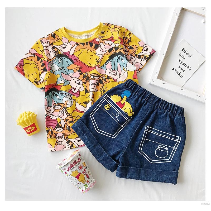 Bộ áo thun cộc tay in hình + quần short cho bé