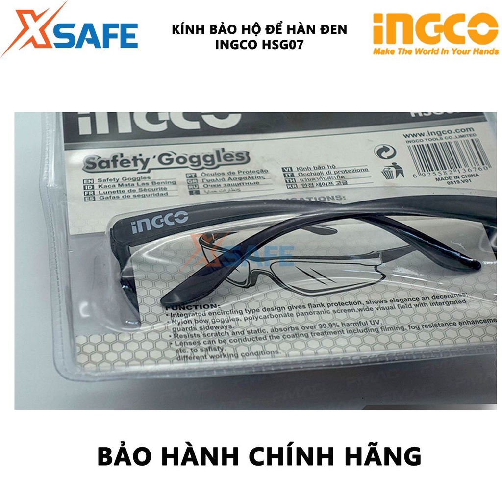 Kính hàn bảo hộ INGCO HSG07 Kính bảo hộ an toàn chất liệu PC, màu tối, bảo vệ mắt tránh mặt trời, tia sáng hàn