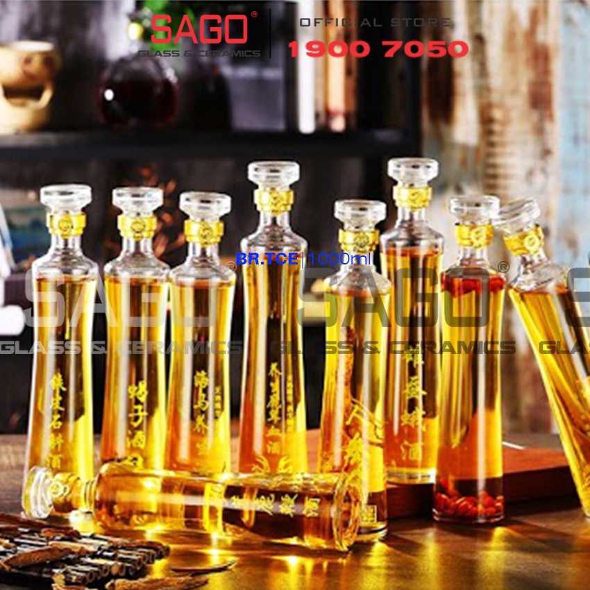 Bình Thủy Tinh Tròn Eo Cao Nắp Thủy tinh 500ml , 1000ml | Tùy chọn Dung Tích