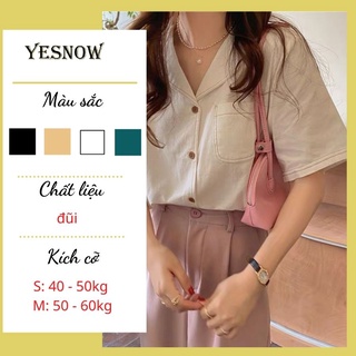 Áo sơ mi nữ cộc tay cổ vest size 2 S M màu be trắng chất đũi siêu mát mặc cực xinh xắn mặc mùa hè siêu đỉnh