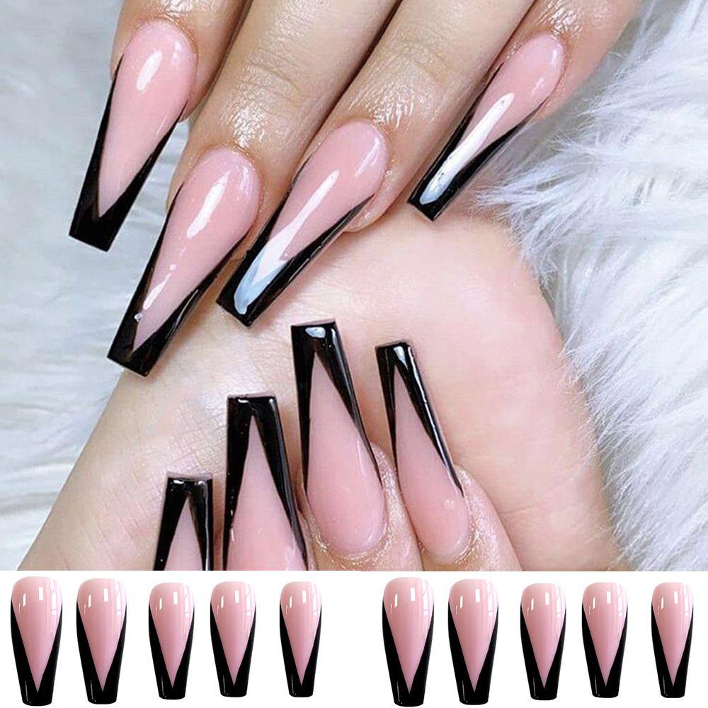 ME Hộp 24 Móng Tay Giả Màu Đen Kiểu Pháp