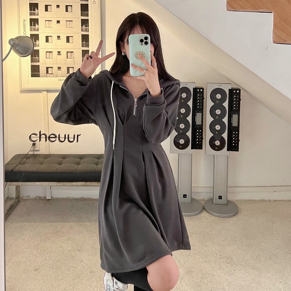 Đầm nữ Perty tay dài cổ V thời trang mùa thu phong cách Hàn Quốc