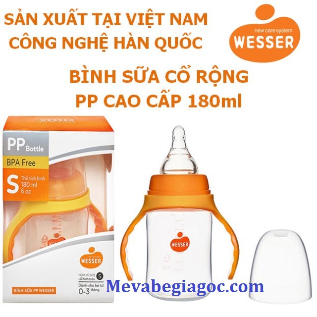 (MẪU MỚI) Bình Sữa Cổ Rộng PP kháng khuẩn WESSER (180ML - 260ML) - Made in Vietnam (Công nghệ Hàn Quốc)