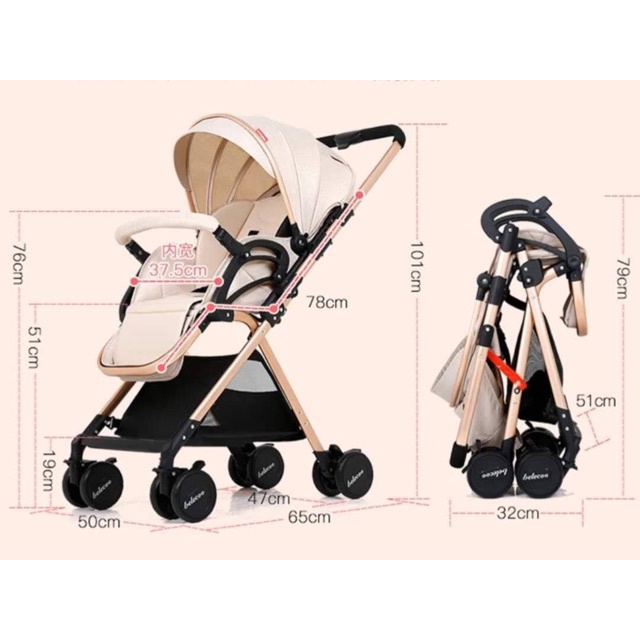 [CHÍNH HÃNG] Xe đẩy Belecoo A8 2 chiều 3 tư thế, xe đẩy em bé sơ sinh