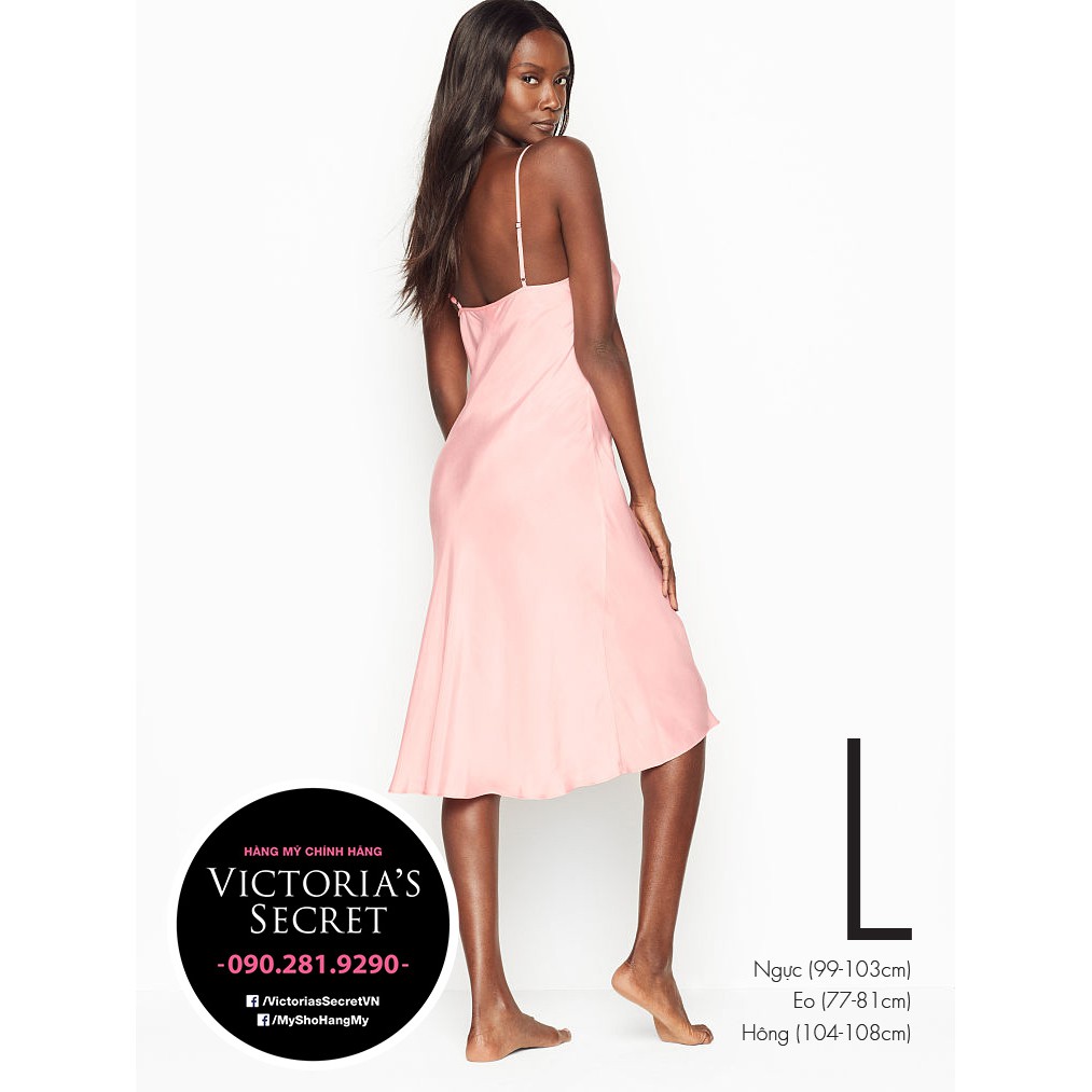 (Sleep L) - Váy hồng 2 dây, hở lưng sexy - Cupro Slip Dress, Starlet Pink - Victoria's Secret USA
