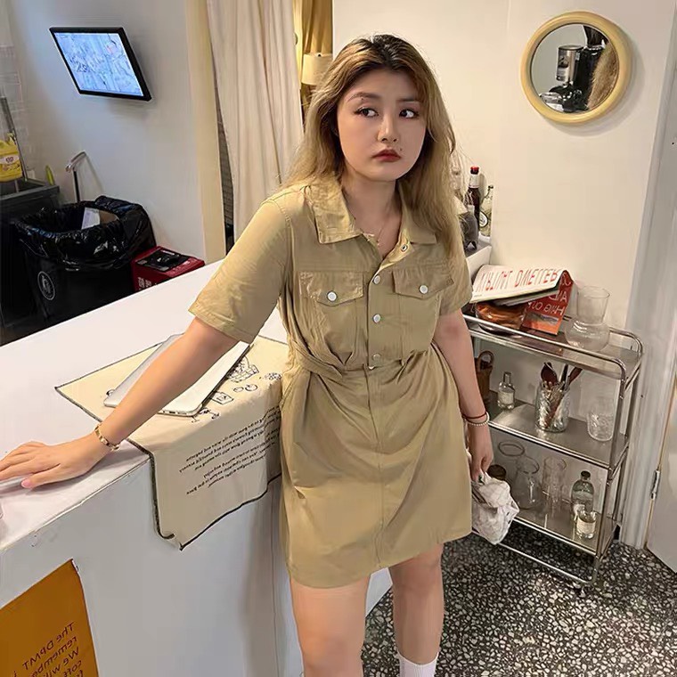 [bigsize 55-100kg] Váy kaki 2 khuy chiết eo tôn dáng