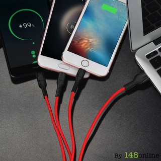 Cáp 3 đầu hoco u31 beny - lightning và micro usb - type c- dây dù chống đứt 1,2 mét