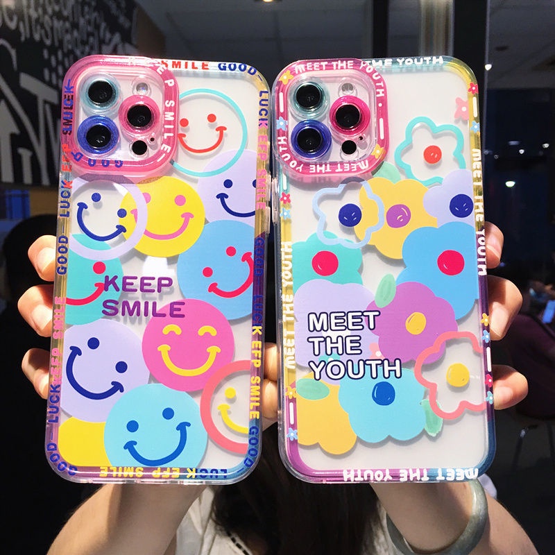 Ốp Điện Thoại Họa Tiết Hoa Và Mặt Cười Màu Sắc Ngẫu Nhiên Cho Iphone