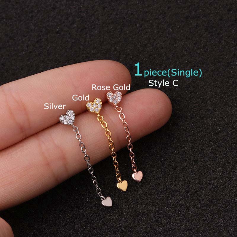 Khuyên Tai Thép Không Gỉ Đính Đá Zircon 20g