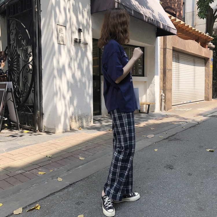 SUXI Quần Lưng Cao Dáng Rộng Họa Tiết Kẻ Sọc Theo Phong Cách Retro