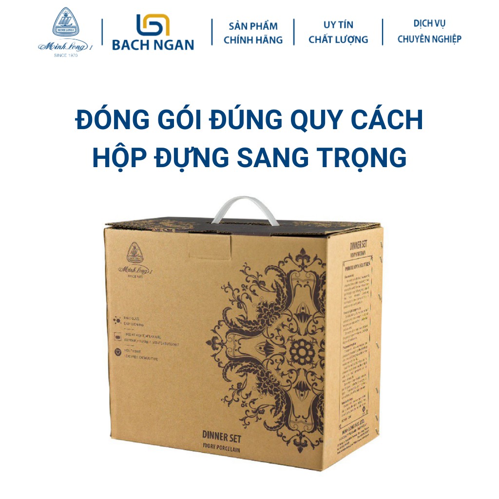 Bộ chén dĩa Minh Long 22 sản phẩm Daisy IFP viền chỉ vàng hàng sứ đẹp , cao cấp dùng trong gia đình