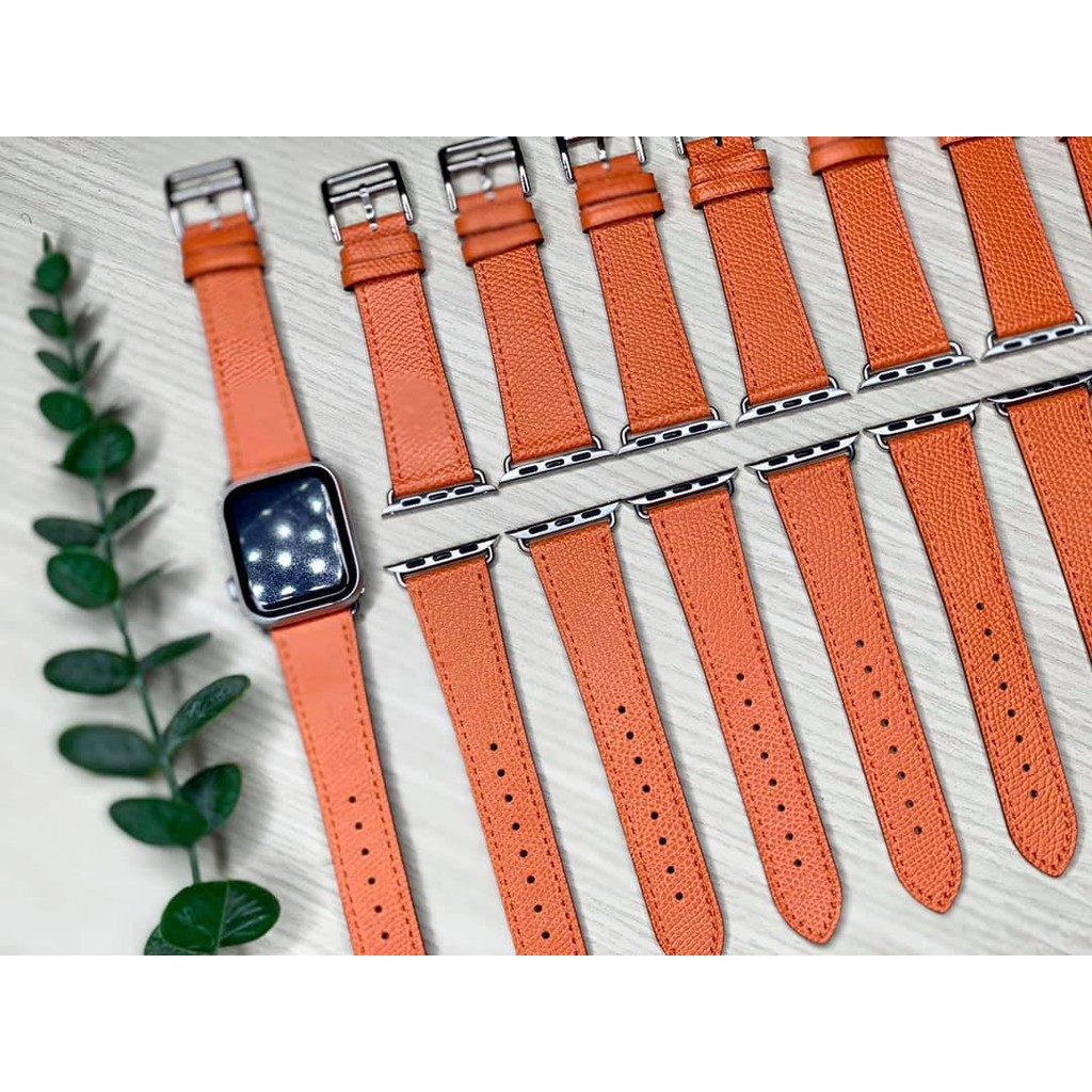 Dây da xịn Hermes cam dành cho Apple Watch siêu xinh