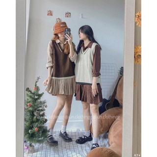 set váy da lộn gile tiểu thư 874