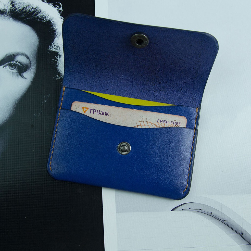 Ví nữ mini - màu xanh - da bò thật - sản phẩm thủ công hoàn toàn
