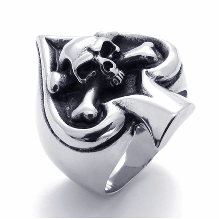 Nhẫn Thời Trang Khắc Hình Đầu Lâu Bằng Thép Không Gỉ Phong Cách Gothic Cổ Điển Cho Nam Giới