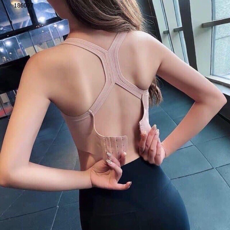 Áo bra, áo tập gym nữ thể thao quai chéo cài khuy sau lưng, nâng ngực