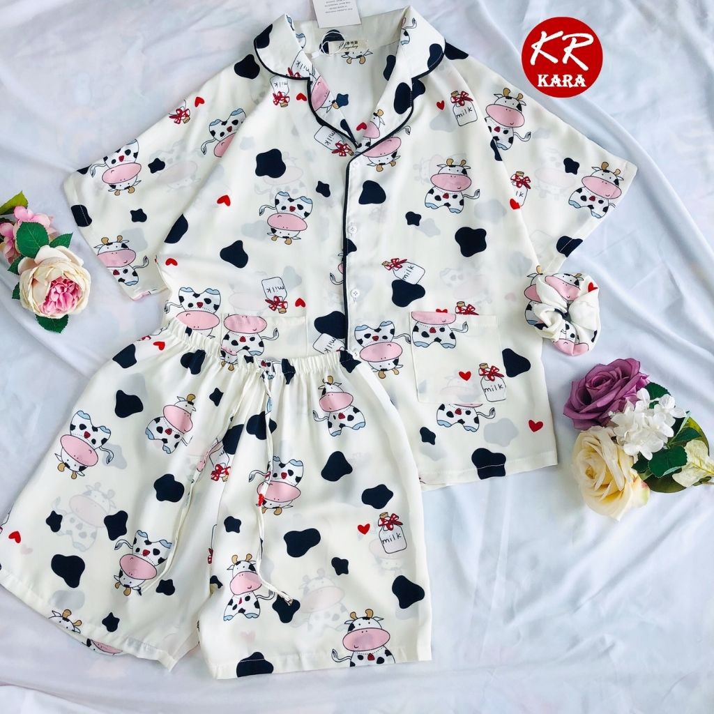 (Cam kết loại 1) Đồ ngủ Pyjama lụa mango họa tiết cánh dơi  KS02- Free size dưới 65kg, Lụa mango thoáng mát- KARA 02