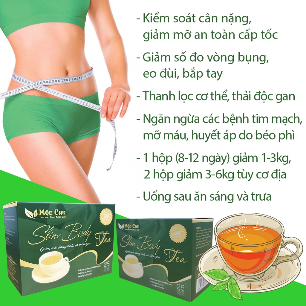 Trà giảm cân Mộc Can giảm mỡ cấp tốc an toàn không mất nước mệt mỏi, giảm mỡ eo bụng đùi không tăng lại hộp 25 túi lọc