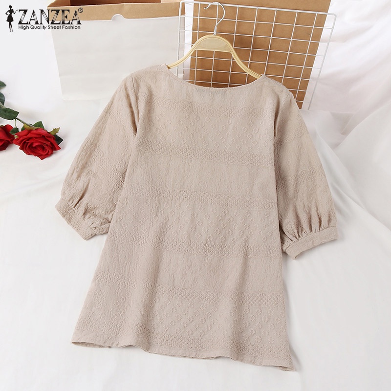 Áo tay lửng ZANZEA dáng rộng màu trơn thời trang Hàn Quốc dành cho nữ