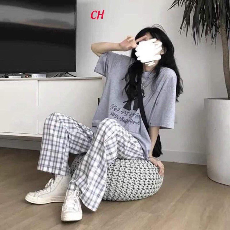 Sét áo xám xamurai + quần kẻ trắng COM955