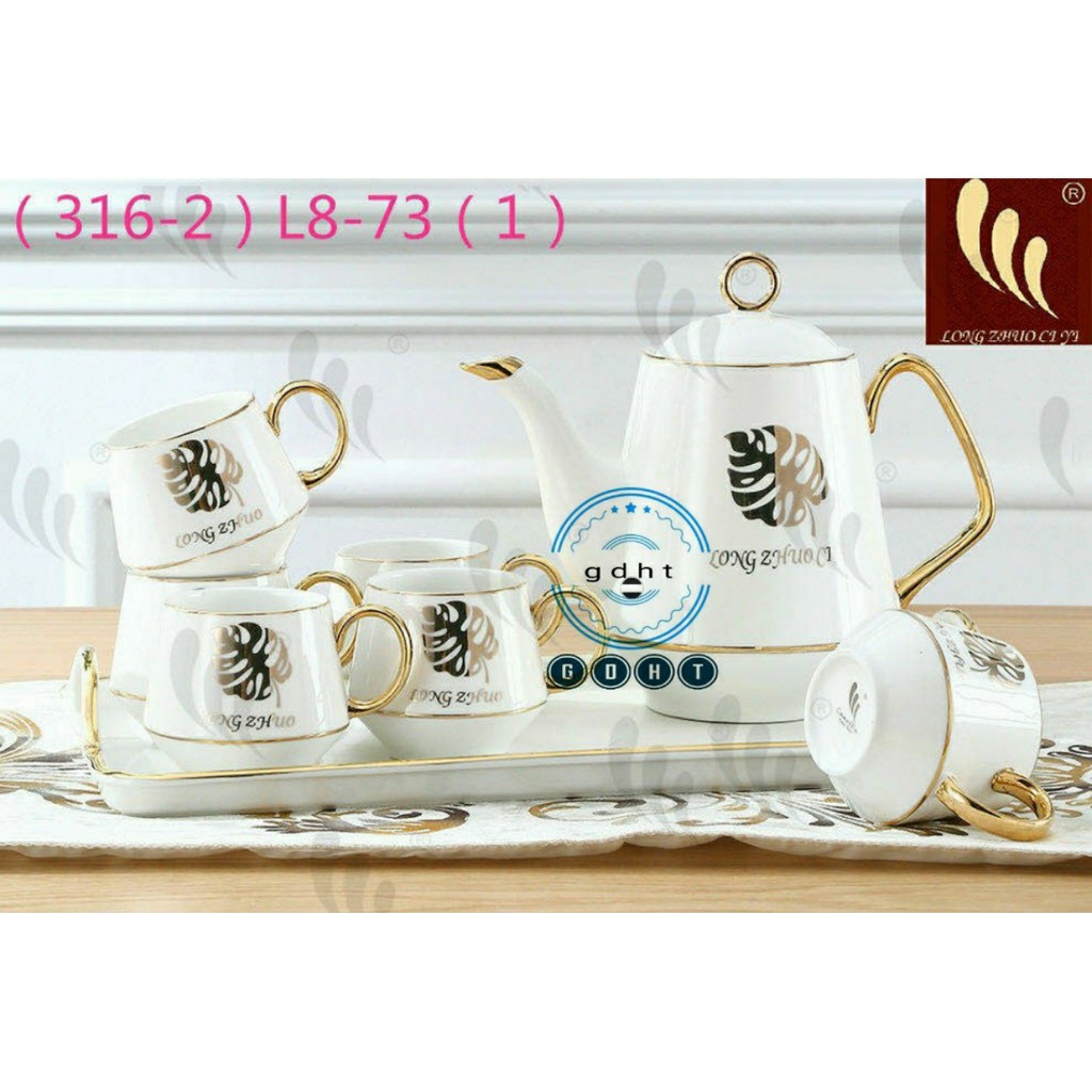 BỘ BÌNH CỐC LONG ZIN H0L-1 , HOL-2 KÈM KHAY SỨ XƯƠNG KOREA TRẮNG VIỀN VÀNG CAO CẤP