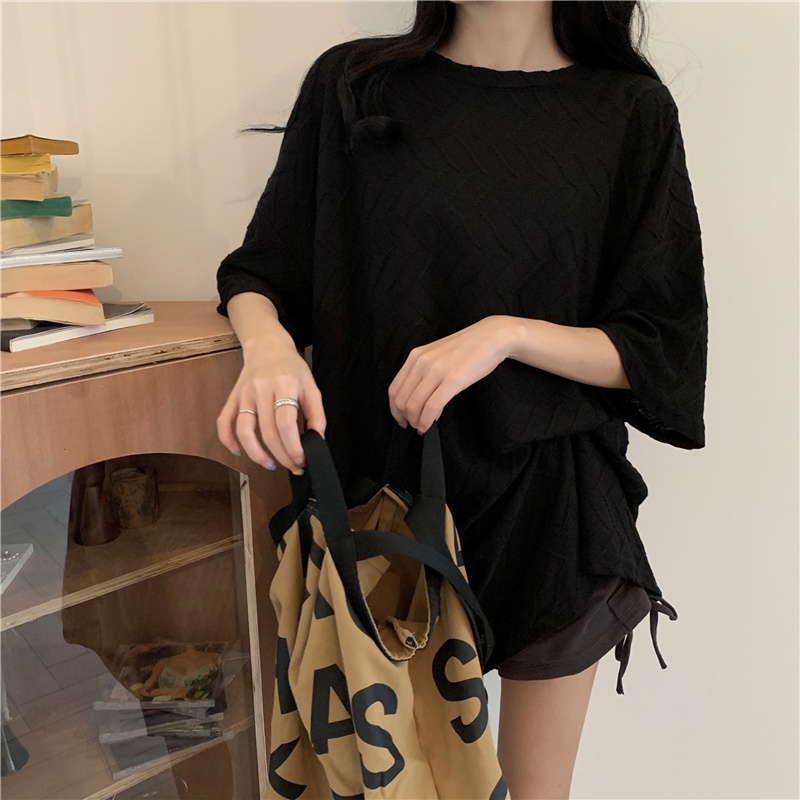 Áo Thun Mỏng Cổ Tròn Ngắn Tay Dáng Rộng Trong Suốt