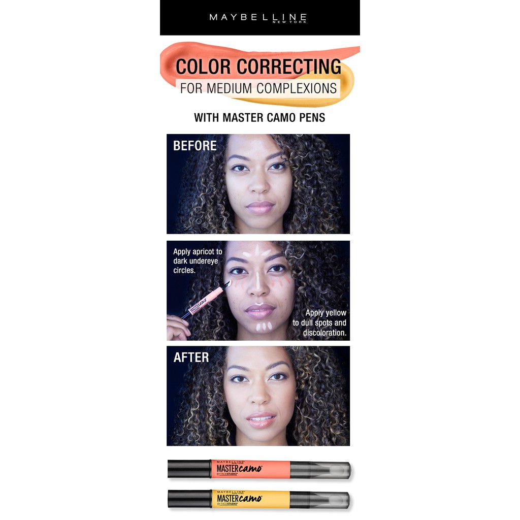 Bút Che Khuyết Điểm Maybelline Master Camo Color Correcting Pen 40 Yellow Vàng 10 Green Xanh Lá 50 Apricot Mơ 20 Blue