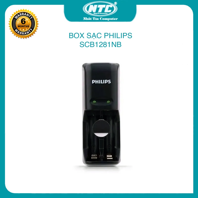 Box sạc Philips SCB1281NB mini 2 khe sạc cho pin AA và AAA - dành cho thị trường EU (đen) - Nhất Tín Computer