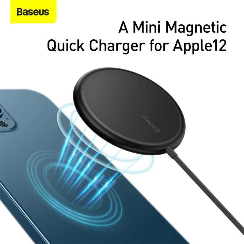 Đế sạc không dây nam châm Baseus Simple Mini Magnetic Wireless Charger dùng cho iPhone 12 Series (15W, Wireless Magsafe)