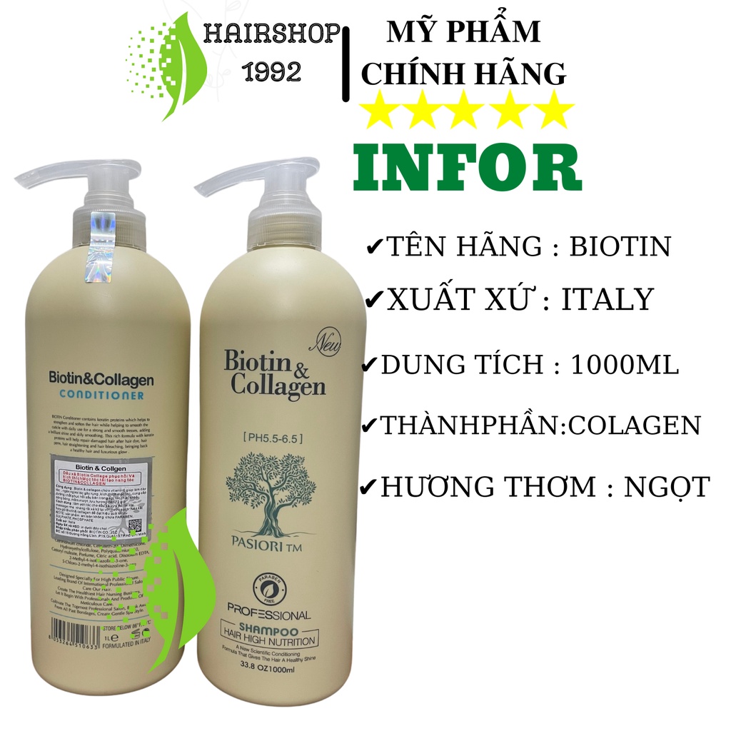 Cặp Dầu Gội Xả Biotin Collagen 1000ml * 2 Giảm Rụng Tóc, Hỗ Trợ Mọc Tóc, Phục Hồi Tóc Khô Xơ Hư Tổn