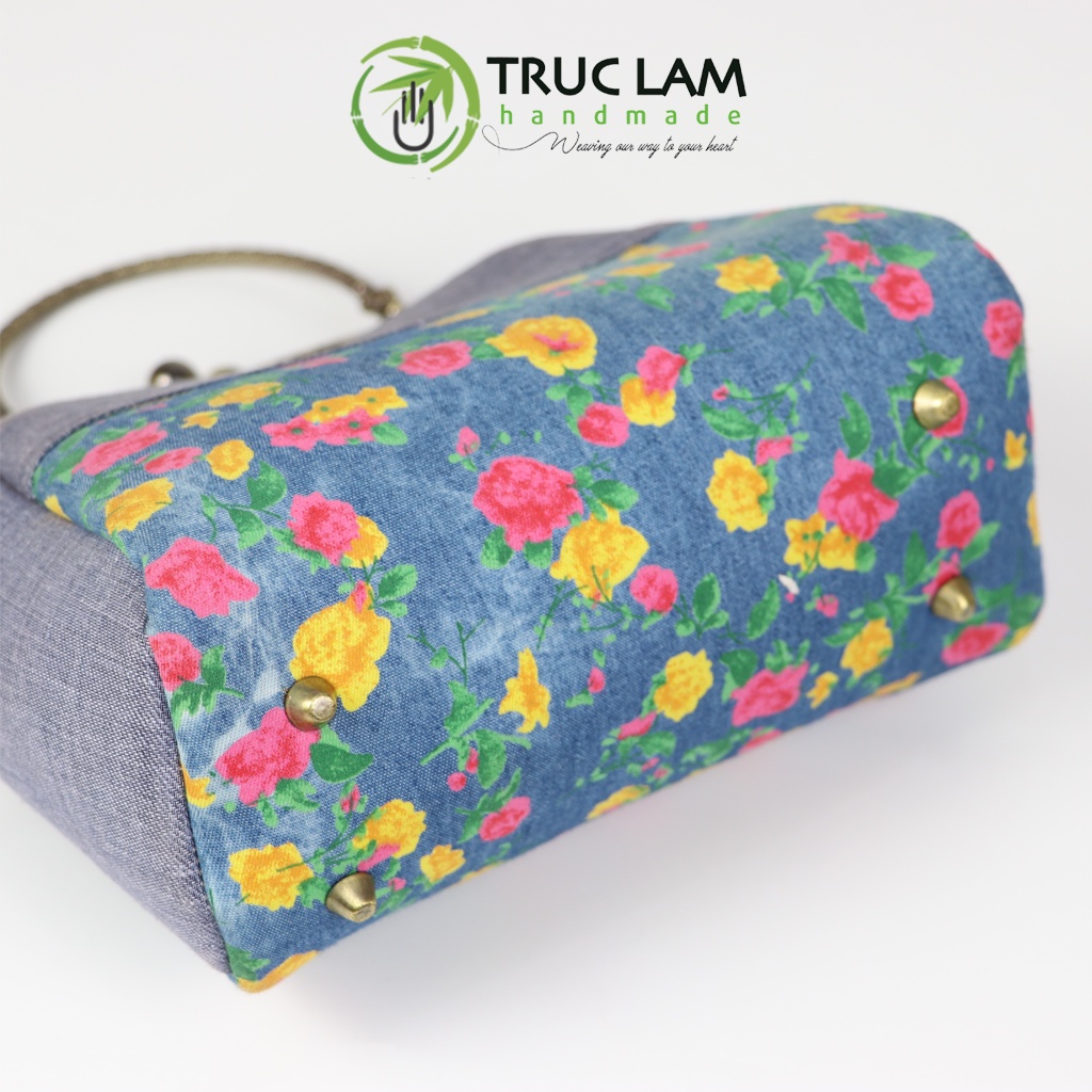 Túi Xách Tay Đeo Vai Thời Trang Nữ Vải Denim Khóa Nẹp Đồng Miệng Cong - Trúc Lâm Handmade