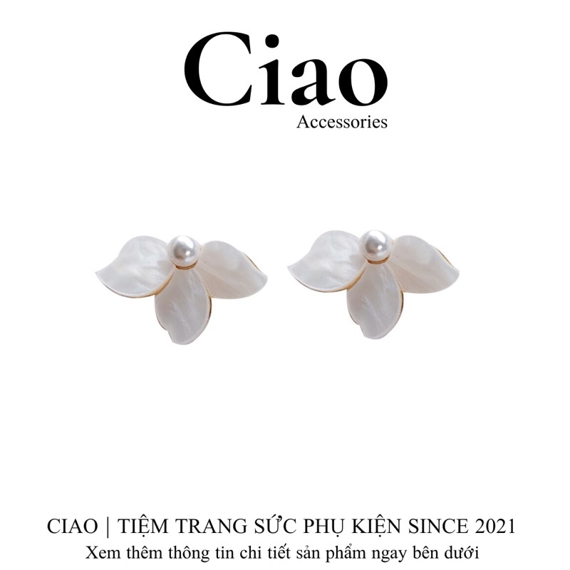 [HOẢ TỐC 1H] Khuyên tai/ Bông tai mạ bạc S925 thiết kế hình hoa đính hạt Jade Ciao