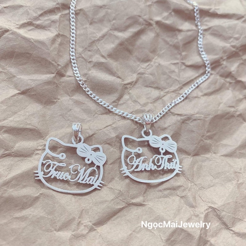 Dây mặt mèo khắc tên cho bé gái siêu yêu Ngọc Mai Jewelry chuẩn bạc