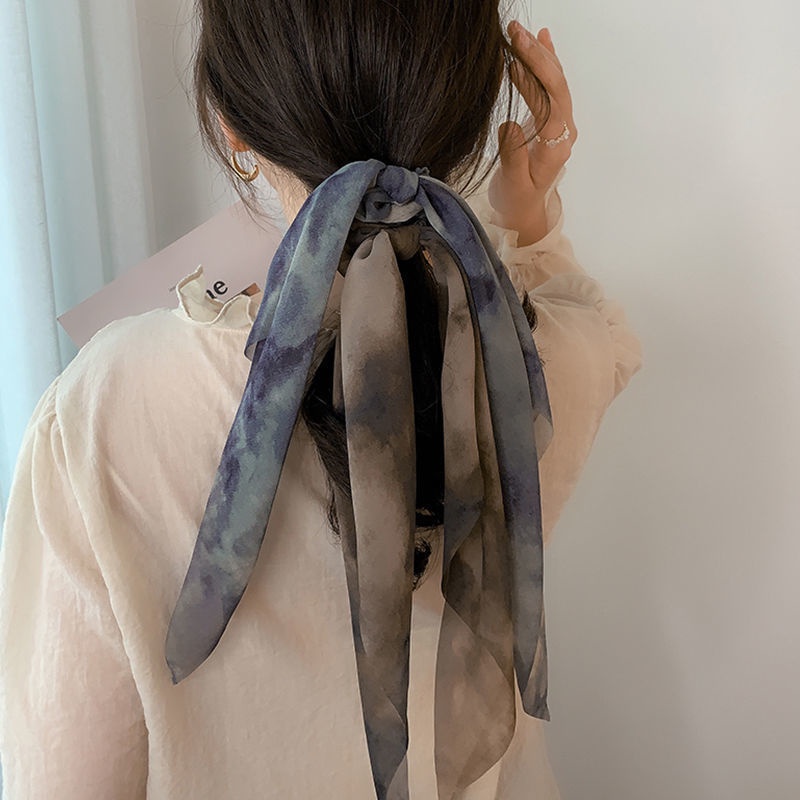 [Spot] Super Fairy ~ Super Gentle French Ink Painting Streamer Hair Tie Hair Accessories Blue Gray Brown