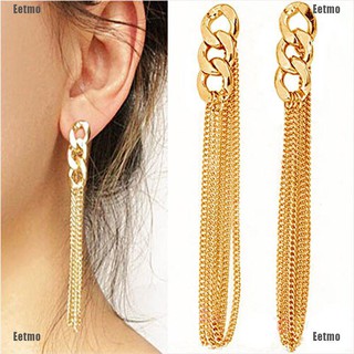 Women Big Long Chain Earrings Fancy Golden Tassel Chains Ear Charm Stud Earrings