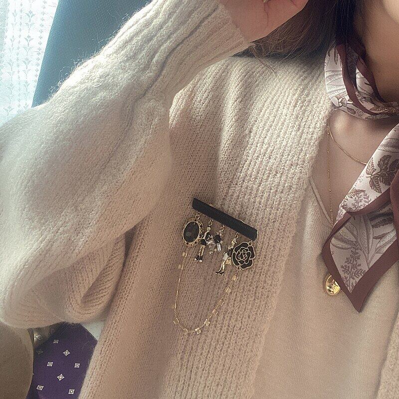 Trâm Cài Áo Hình Hoa Trà Đính Ngọc Trai Phong Cách Pháp Thời Trang Sang Trọng