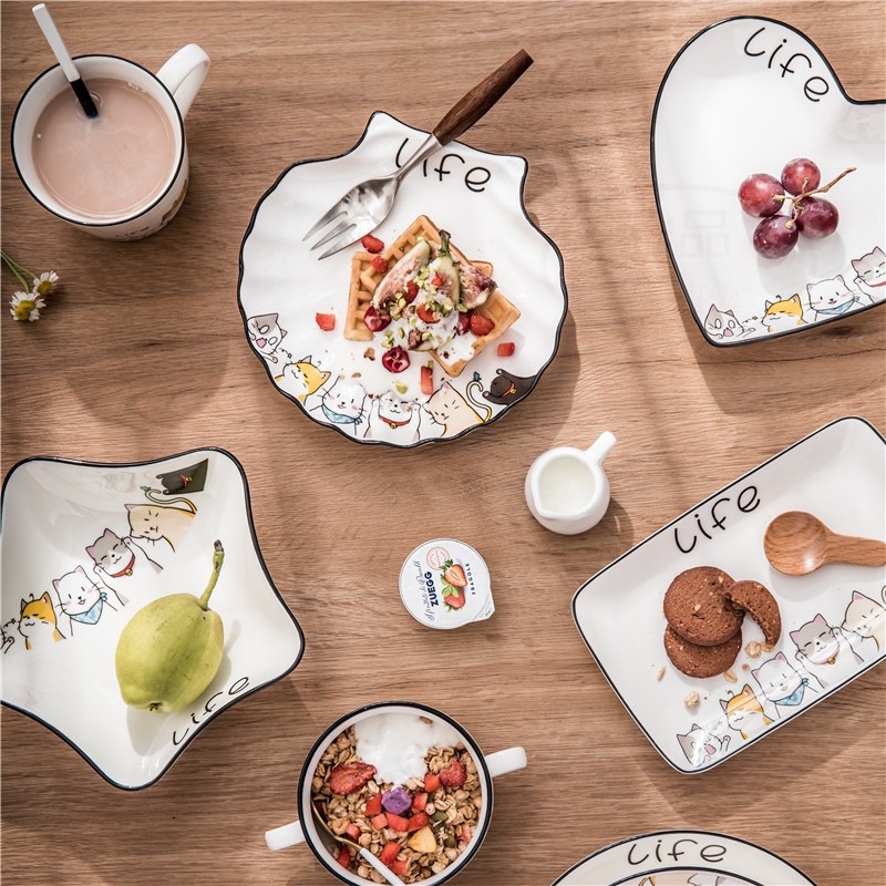 Đĩa sứ sâu lòng nhiều hình dáng họa tiết mèo life Holame