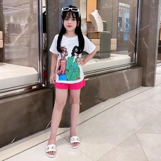 Set áo phông hình cô gái cho bé, bộ quần áo hè cho bé gái chất cotton siêu xinh siêu mát