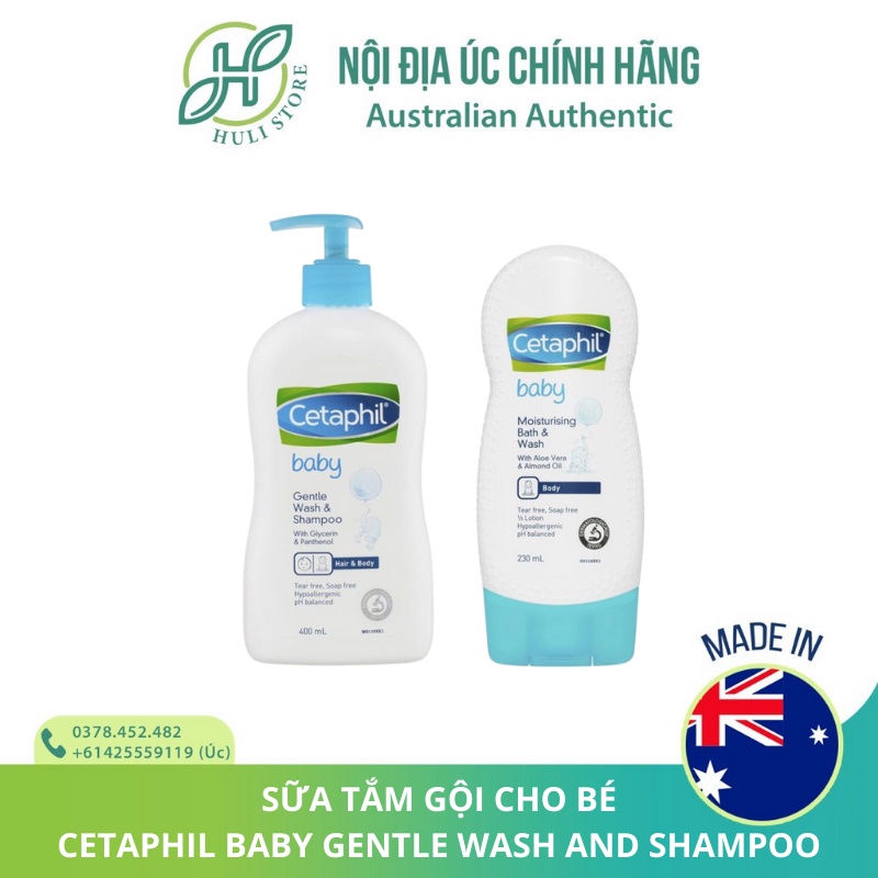 (Bill Úc) Tắm và gội 2 trong 1, sữa kem dưỡng da Cetaphil Baby Gentle Wash and Shampoo/ Daily Lotion cho bé yêu