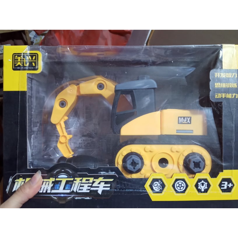 Bộ đồ chơi oto lắp ghép thông minh kèm tua vít cho bé_Xe ôtô cẩu, xe lu, nâng, lăn, kéo, móc