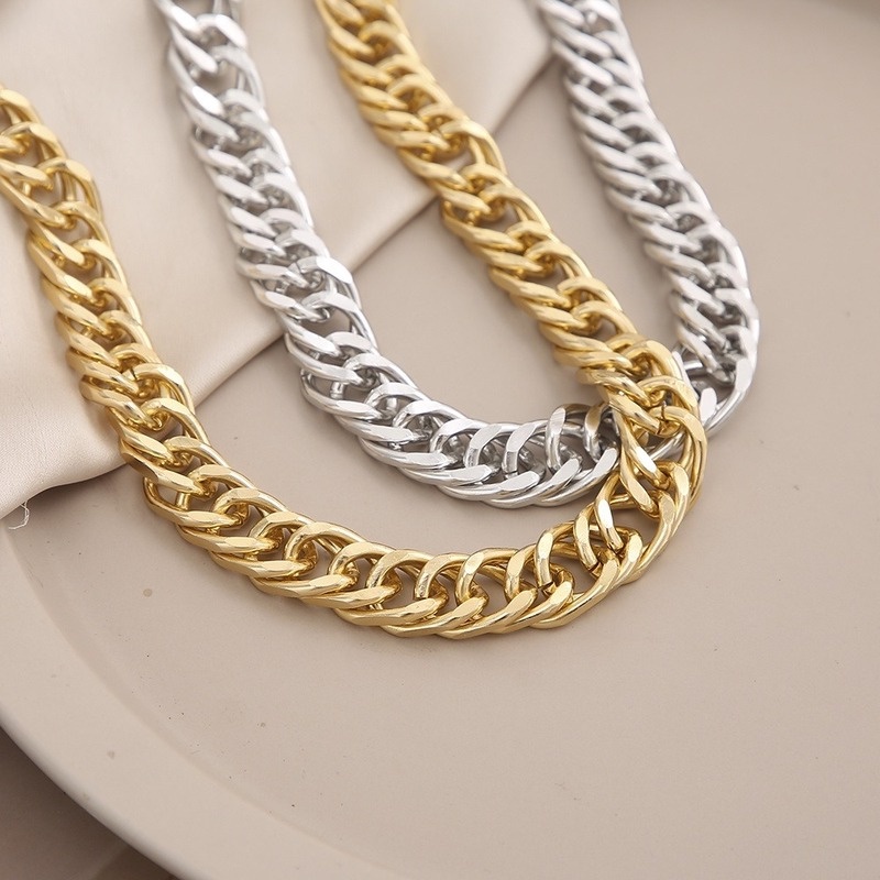 Vòng cổ AY dây xích dày màu vàng bạc đơn giản thời trang cổ điển dễ phối đồ dành cho nữ