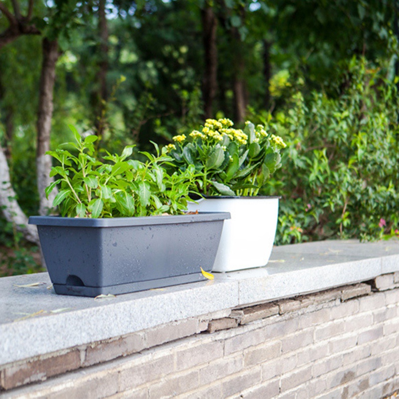 Set 2 hộp trồng cây tự tưới hình chữ nhật trang trí nhà cửa