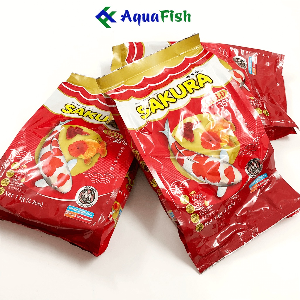 Thức Ăn Cho Cá Koi, Cá Vàng Sakura 35% Túi 1kg (Giúp cá nhanh lớn, tăng đề kháng, màu sắc cho cá)