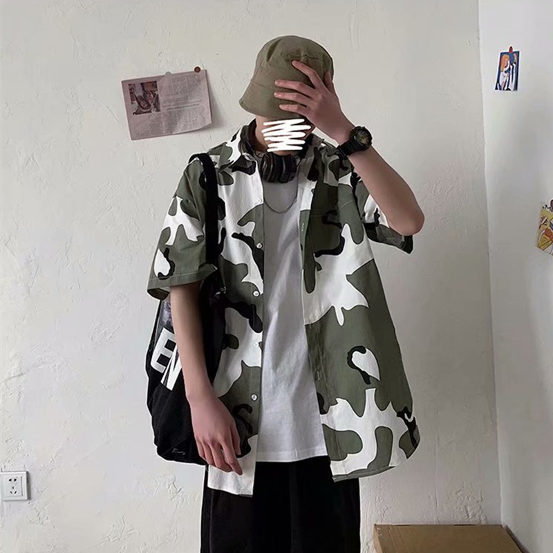 Men's short-sleeved shirt with loose camouflage pattern summer fashion comfortable
