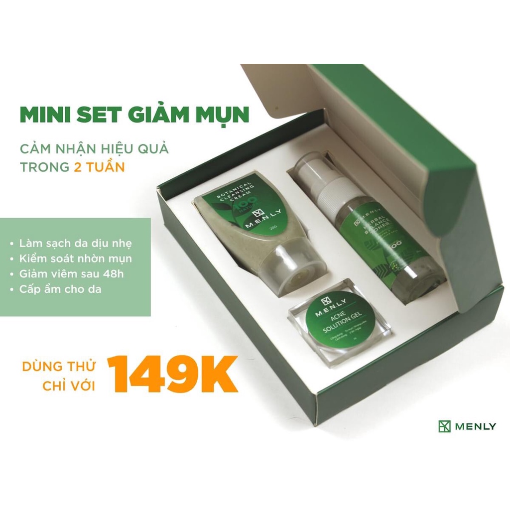 Mini set dùng thử 7-10 ngày MENLY kiểm soát nhờn giảm mụn dùng được cho da nhạy cảm