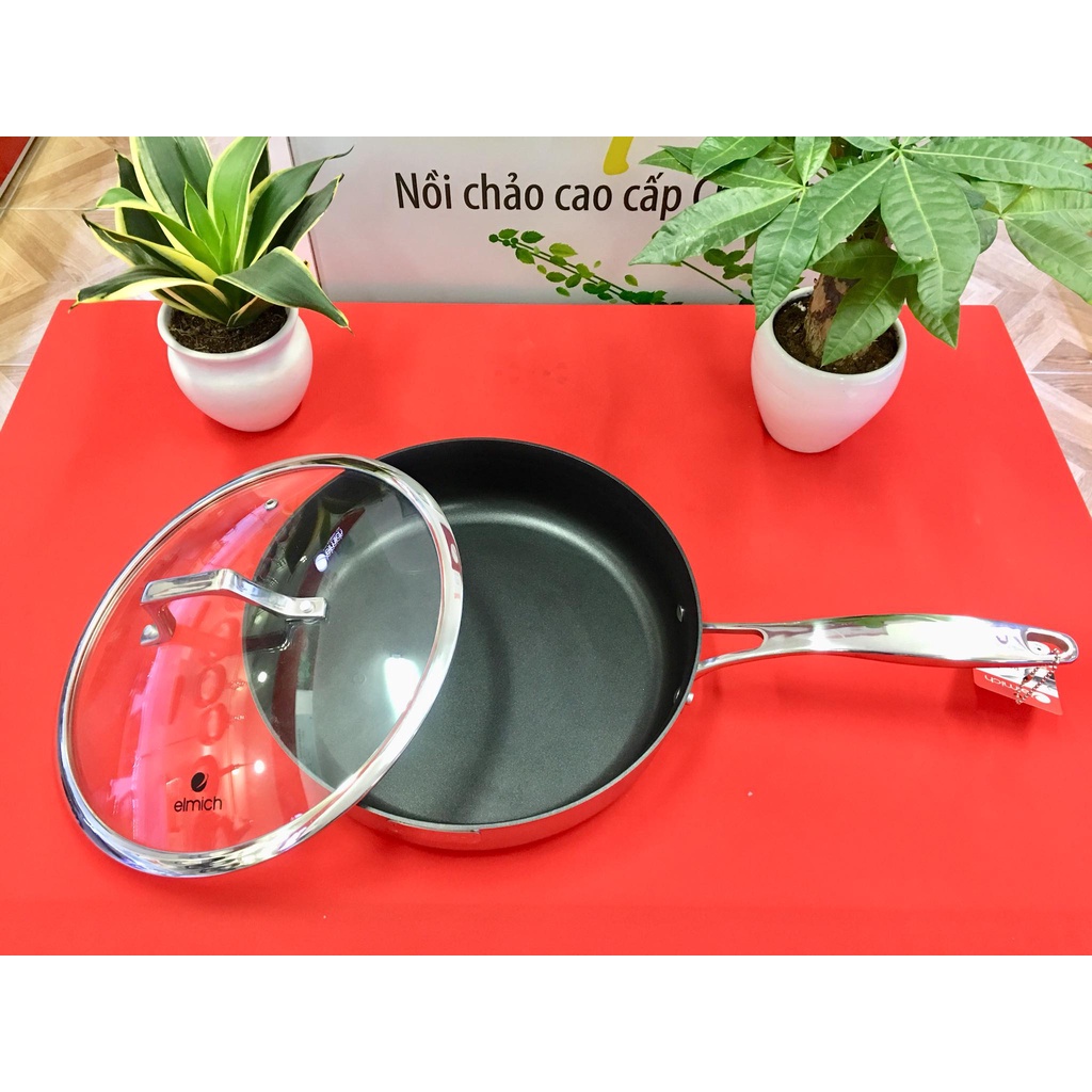 CHẢO CHỐNG DÍNH INOX 3 lớp đáy liền 304 ELMICH POTENZA 20CM EL3256, 24CM EL3257, 26CM EL3258 chảo xào chảo