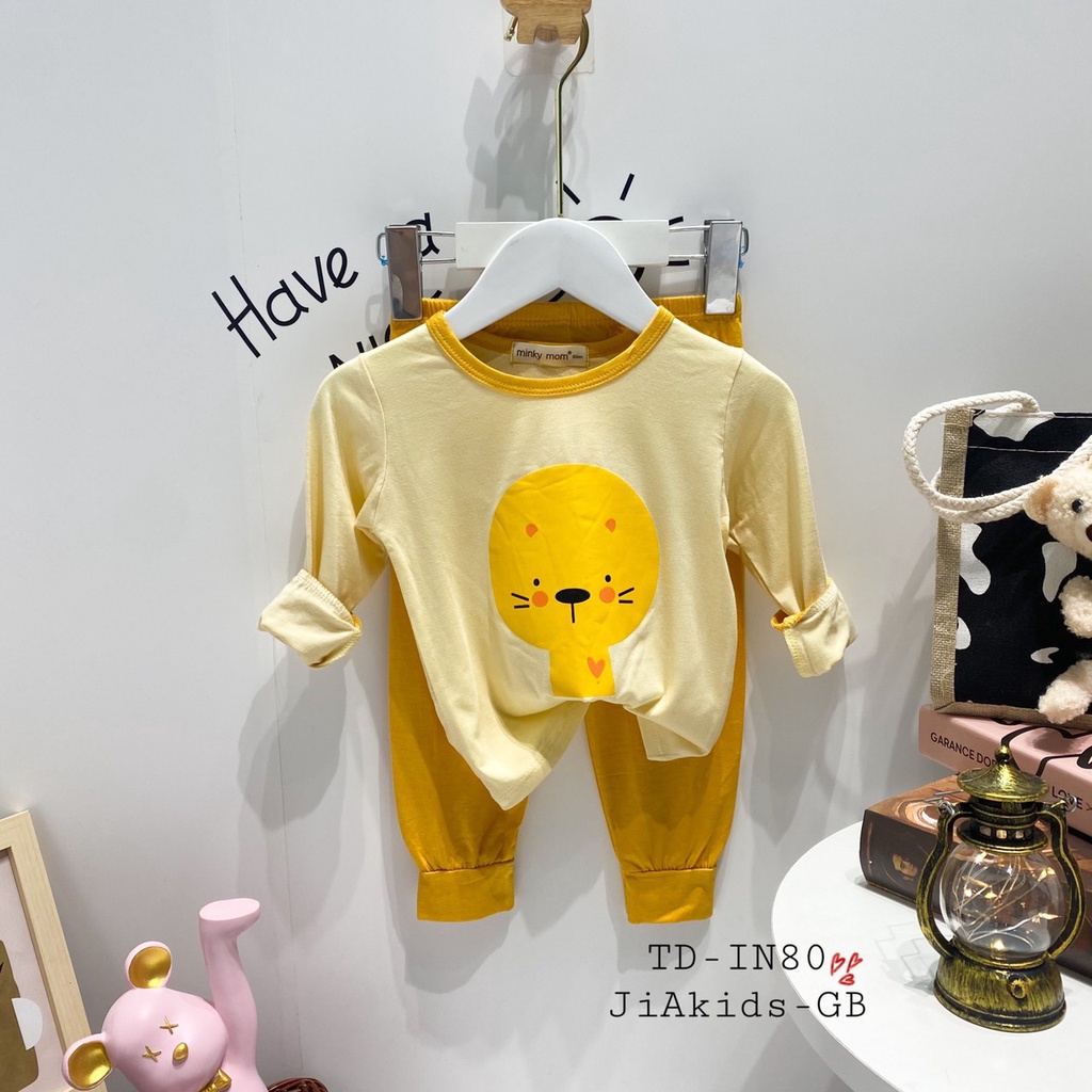 Bộ Dài Tay THUN LẠNH MINKY MOM In Thân Áo Phối Màu Viền Quần Cho Bé TD-IN80