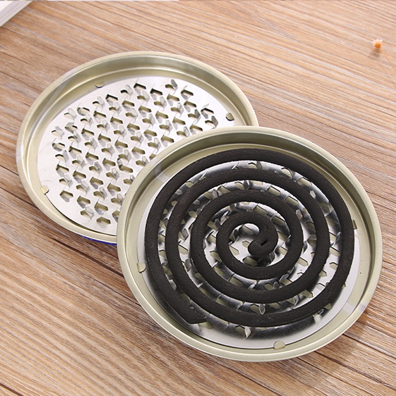 Bộ khay đốt nhang muỗi, nhang vòng 15cm bằng thép có nắp đậy an toàn, hộp đựng nhang khoanh, đồ để nhang xông phòng