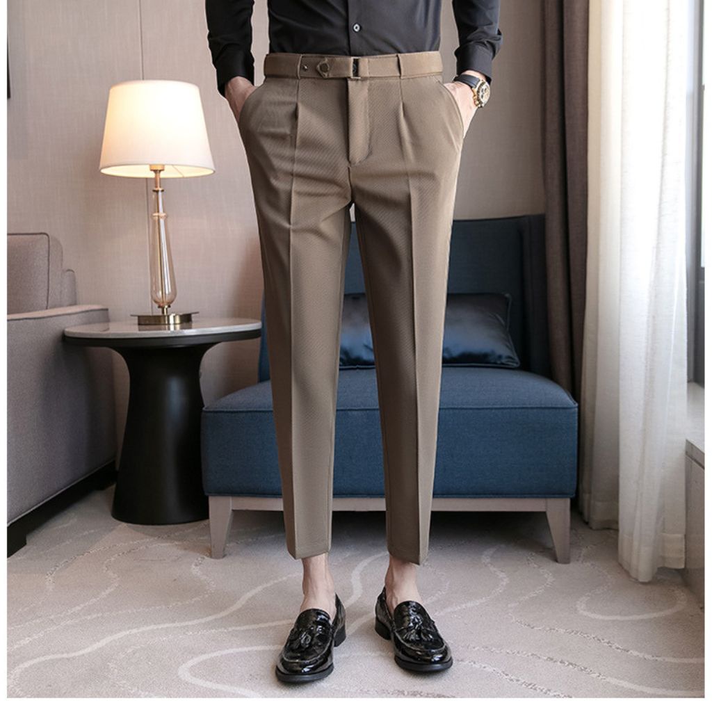 Quần âu nam có đai chỉnh eo Sidetab, quần cạp cao nam dáng baggy vải tuyết mưa UNIKA FASHION QD329